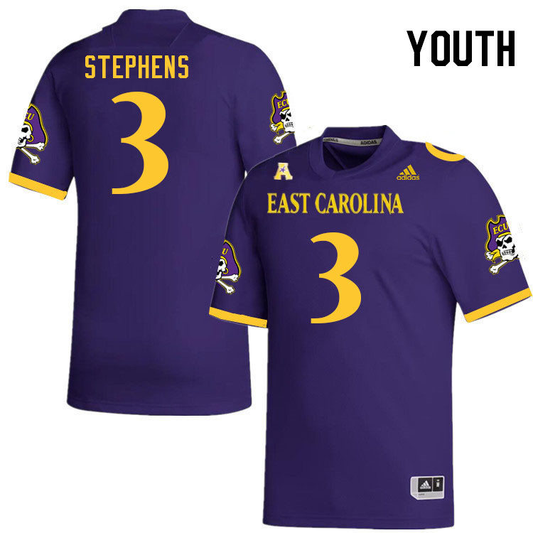 Youth #3 Chad Stephens ECU Pirates 2023 College Football Jerseys Stitched-Purple